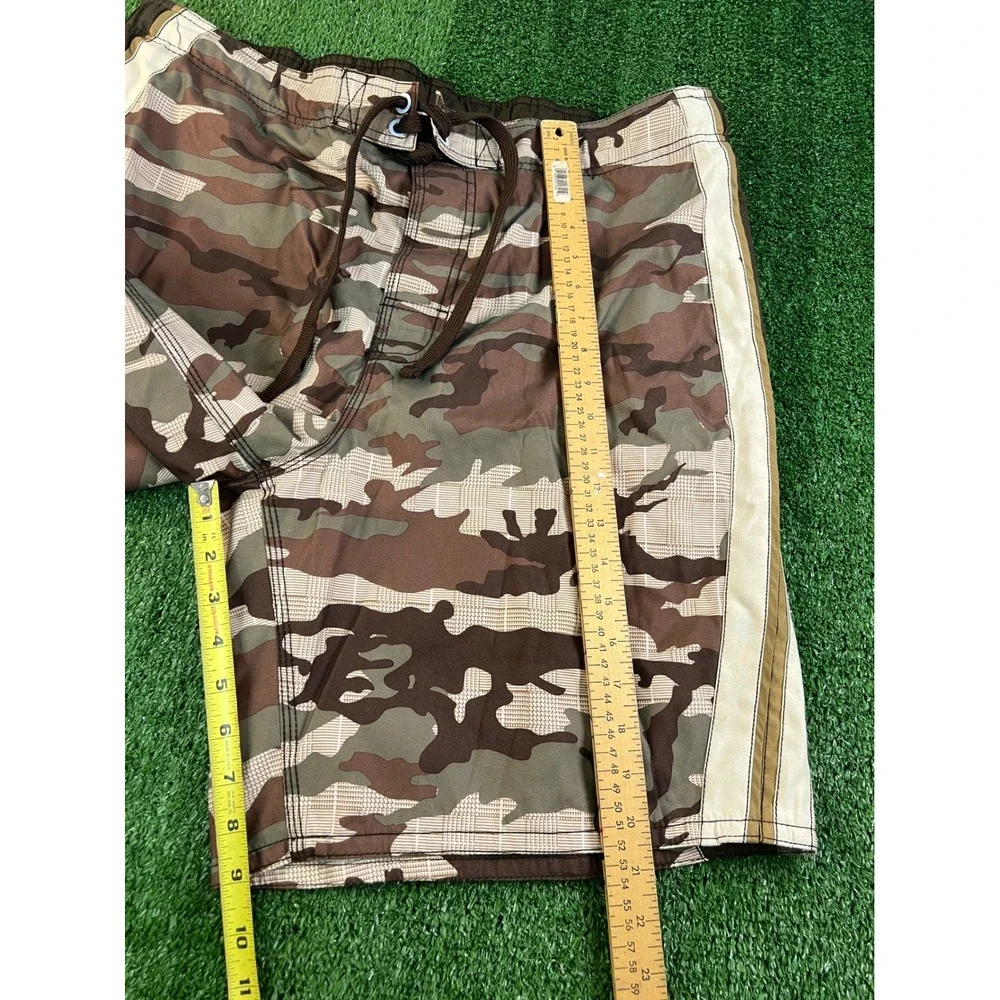 Ocean Pacific Mens Camo Plaid Board Shorts Brown Cargo Swim Trunks Size 36 1325